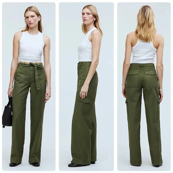 Madewell Pants - Madewell Griff Superwide-Leg Cargo Pants in Garment Dye Green Size 26 NWT New